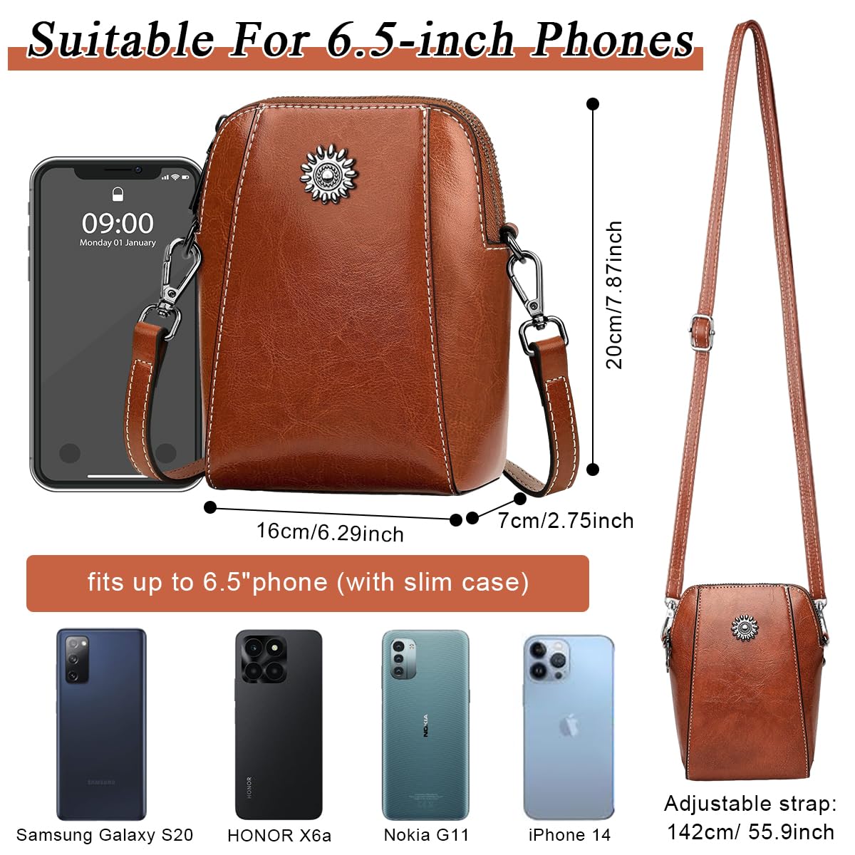 PALAY Small Women Crossbody Phone Bag Vintage Brown PU Leather Shoulder Bag Fashion Women Small Sling Bag Phone Pouch Purse Bag