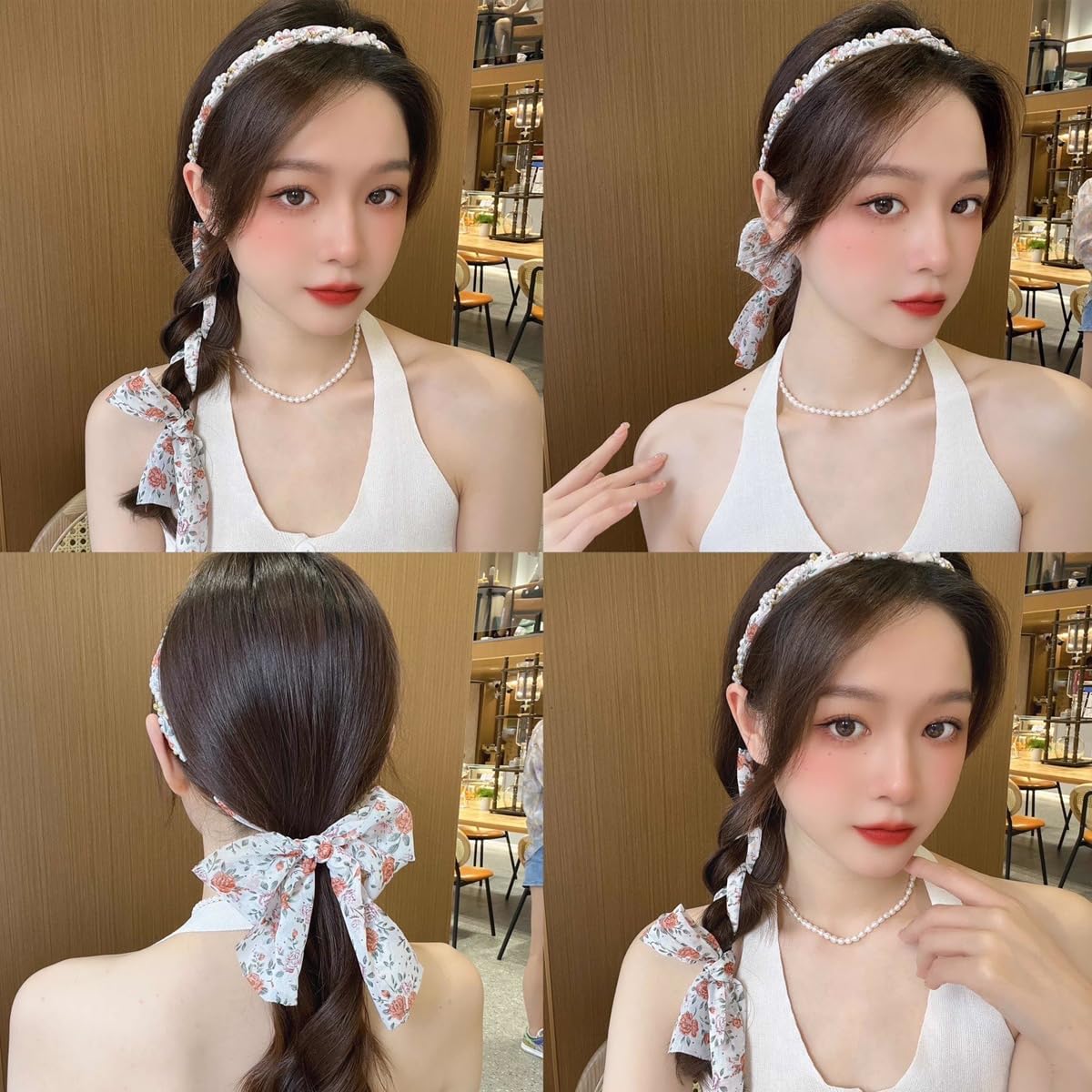 PALAY 2Pcs Girls Ribbon Headband Pearl Floral Headband Ribbon Hair Braid Ribbon Headband Hair Accessories for Girls Hair Charms Elegant Floral Hair Braid Ribbon Headband