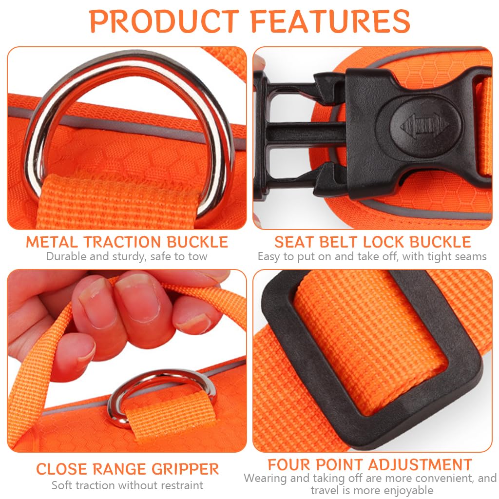 Qpets Dog Belt, Walk Dog Harness, Dog Harness for Large Dogs, Oxford Fabric Dog Vest Chest Harness with Seat Belt Lock Buckle (L, Min 18KG - Max 30KG)