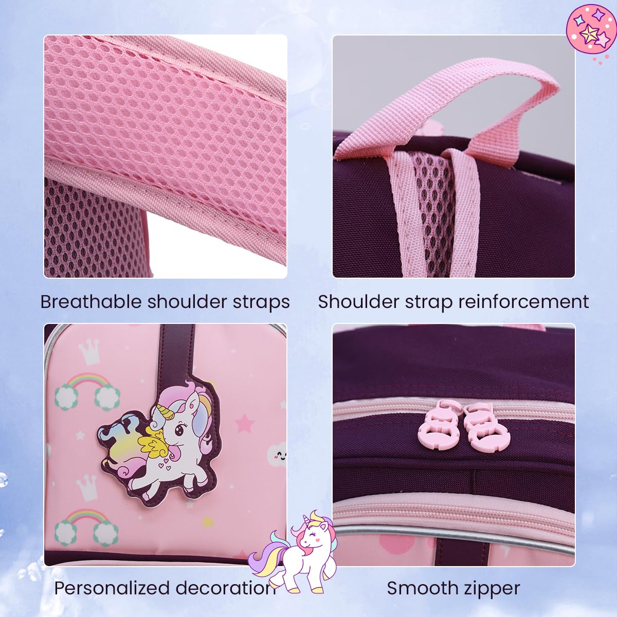 PALAY Unicorn Bags for Girls Kids Cartoon Print Lightweight Backpack for School, Travel, Camping, Burden-relief School Bag For Girls 3-7 Years Old