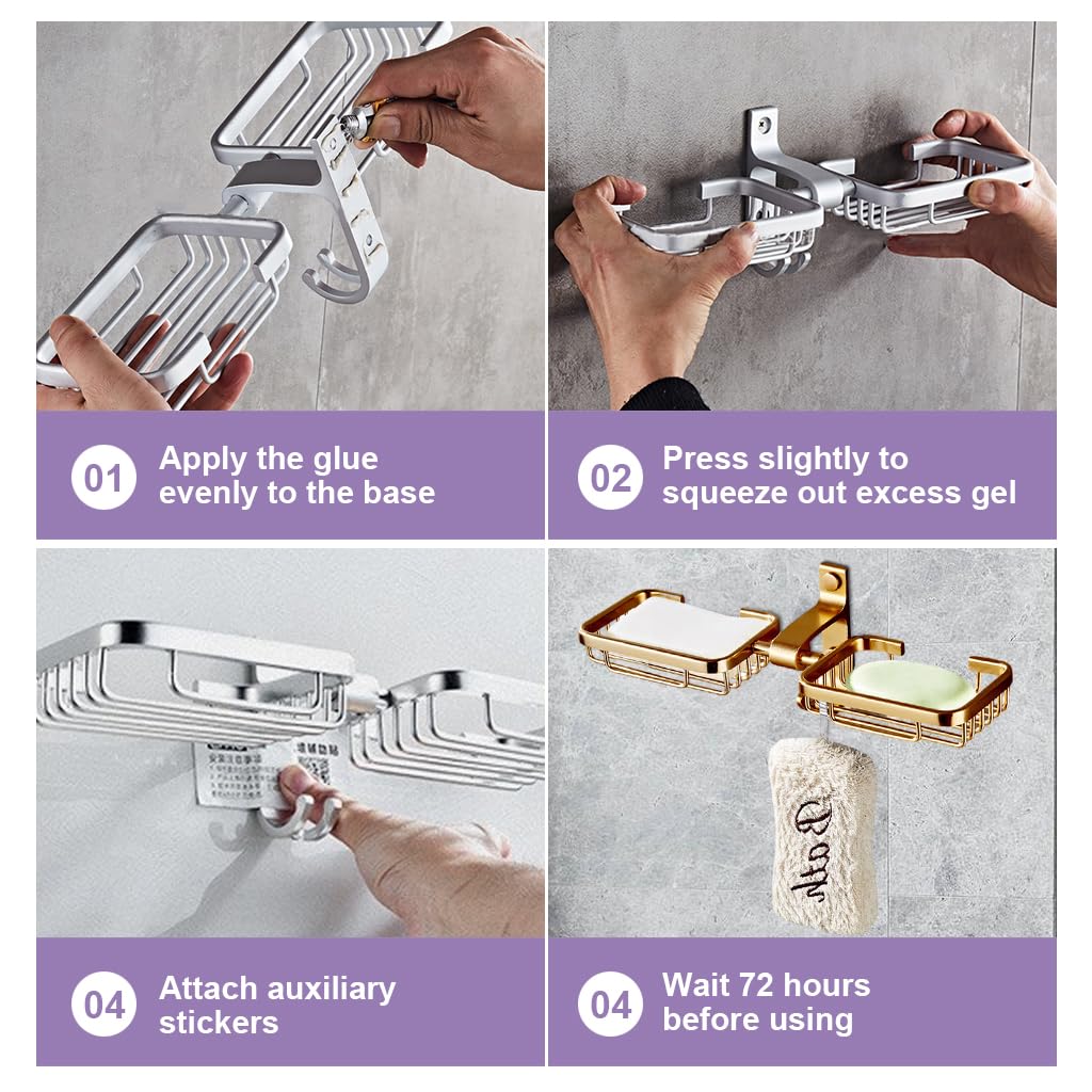 HASTHIP Double Soap Holder for Bathroom, Soap Stand for Wash Basin, Soap Dish Holder Wall Mounted, Rust Proof Metal Self Draining Soap Tray, Wall Mounted Soap Dish for Shower