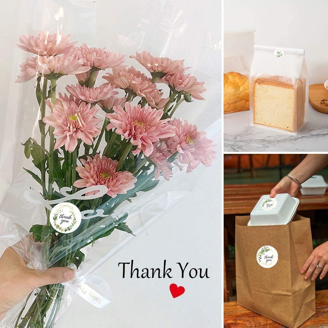 HASTHIP 500 Pcs Thank You Stickers Labels 1 Inch Elegant Floral Gift Tags for Supporting My Business Gift Paper Roll of Stickers for Christmas Craft Card Makin
