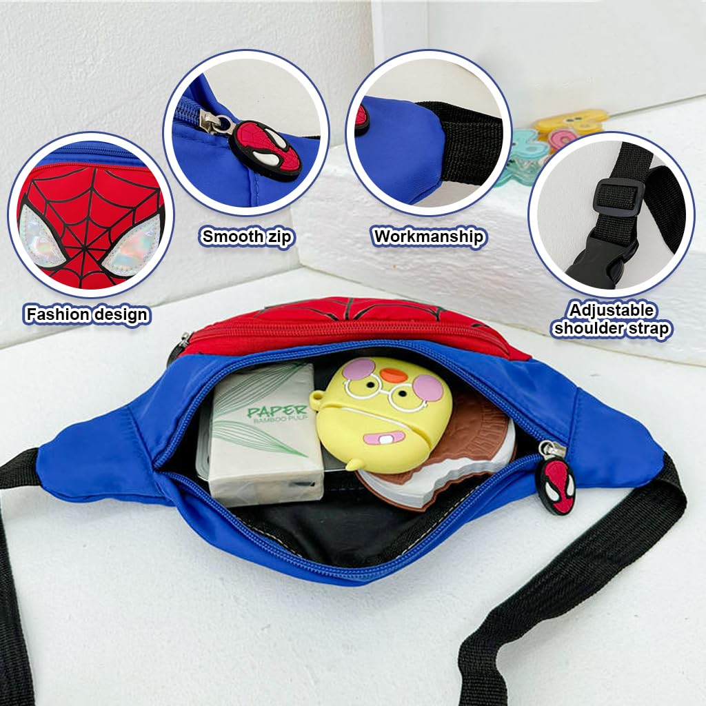 PALAY Kids Chest Bag Cartoon Spider Man Print Bag for Kids Shoulder Bag Fanny Pack Crossbody Bag with Adjustable Quick Release Strap Travel Lightweight Bag for Kids Chrismast Gift for Kids, Blue