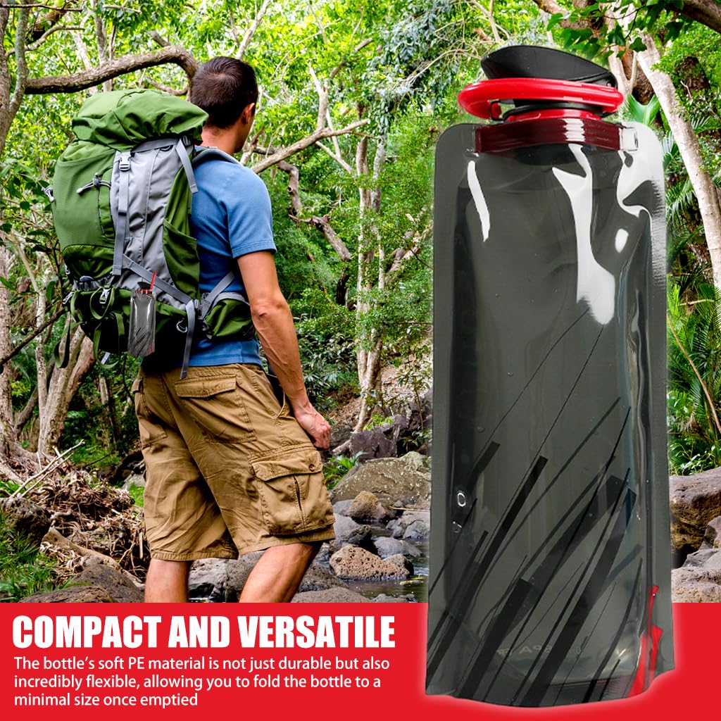 Proberos Folding Water Bottles With Carabiner Soft Water Bottle 700ml Sport Water Bottle Food-grade PE Material Sport Water Container for Travel, Running, Camping, Hiking