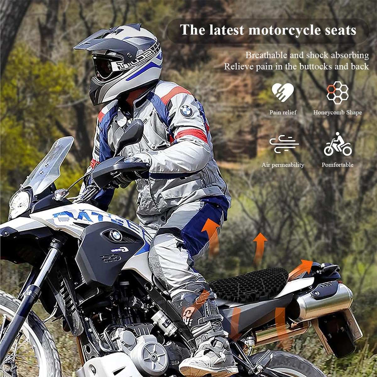 STHIRA Universal Motorcycle Gel Seat Cushion for Front/Rear Motorcycle Seat Pad 3D Honeycomb Motorcycle Seat Cover Structure Breathable Shock Absorption for Comfortable Universal Seats