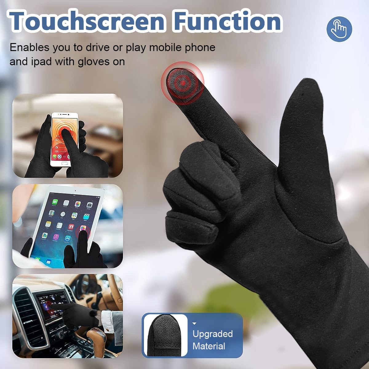 PALAY Winter Gloves for Women Warm Fleece Gloves for Girls, Winter Warm Thermal Fleece Lined Cycling Gloves Winter Outdoor Warm Gloves (Black, L)