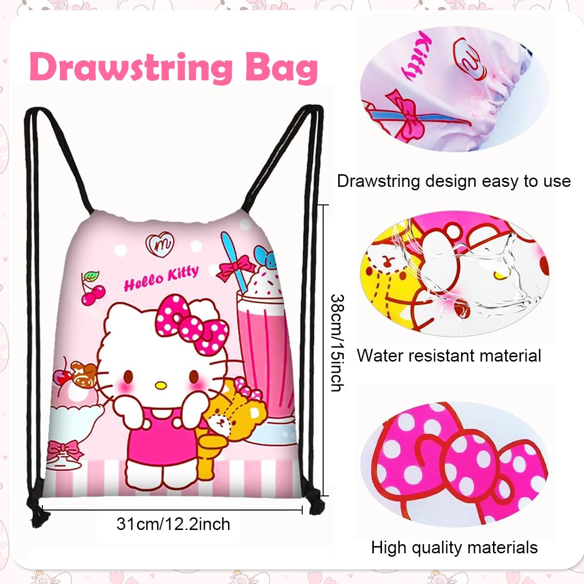 PATPAT Cute Kawaii Kitty Stuff Gift Set, Including Drawstring Bag Coin Wallet Bracelet Keychain Necklaces Button Pins Stickers Lanyard for Kids Teens Adults