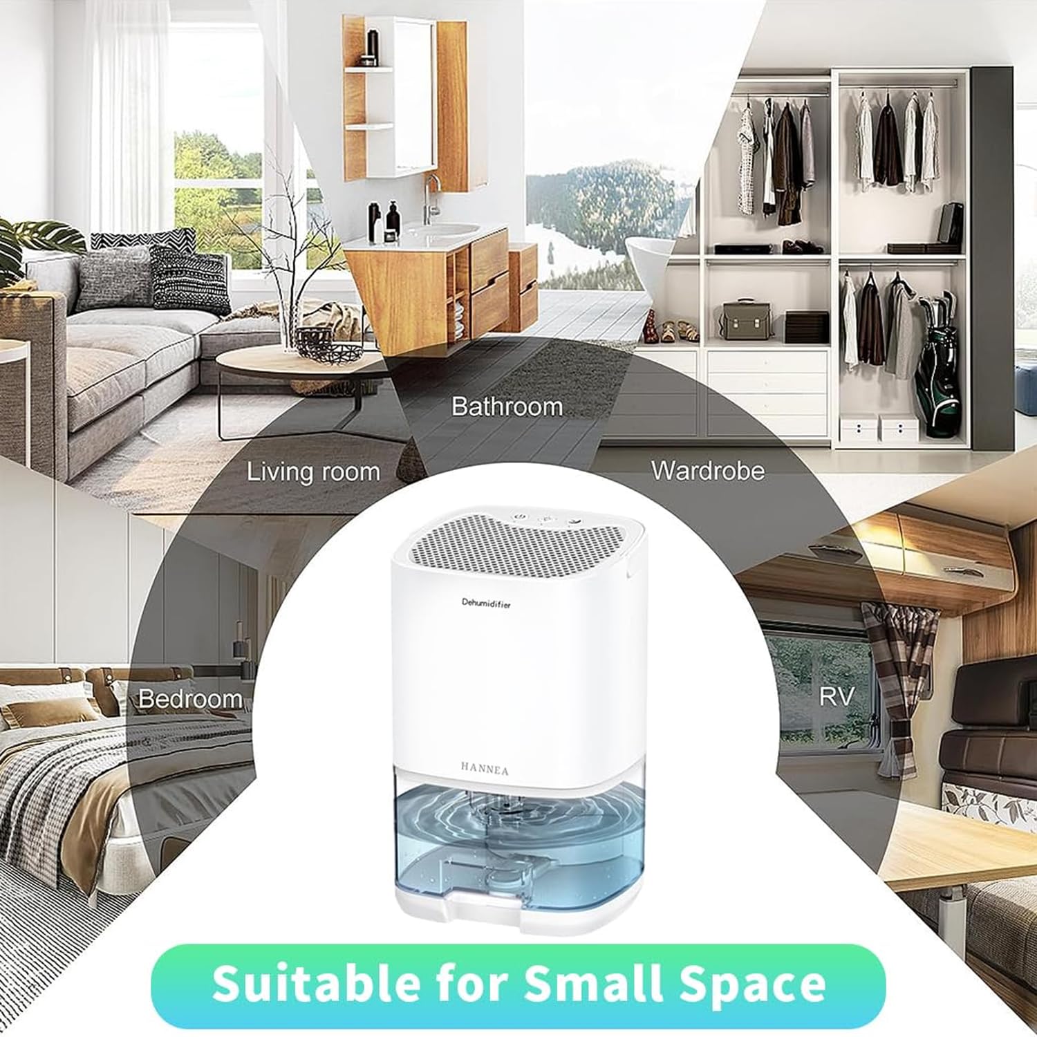 HANNEA Dehumidifier for Room Desk Dehumidifiers for High Humidity, Auto Shut Off, 1000ml Capacity, Dehumidifier for 280 sq. ft, Quiet Air Dehumidifiers for Room, Wardrobe, Basements, Bedroom