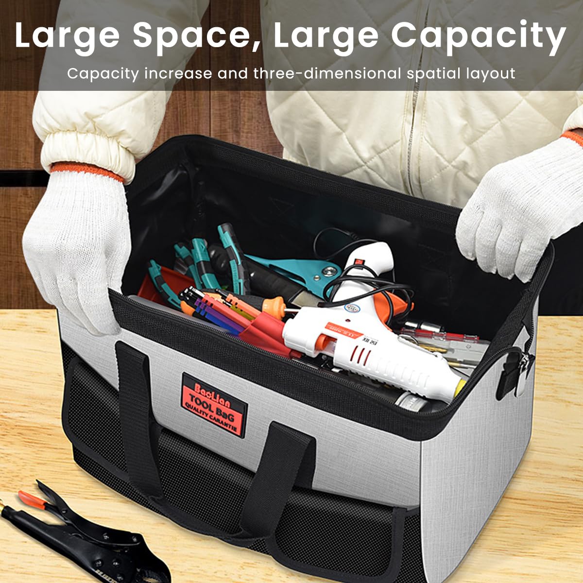 Serplex Large Tool Bag Waterproof Oxford Cloth Tool Bag with Handle Tote Bag Travel Tool Organizer Bag Tool Storage Bag Tool Organizer Bag Tools Bag for Electricians, 40x22x25cm