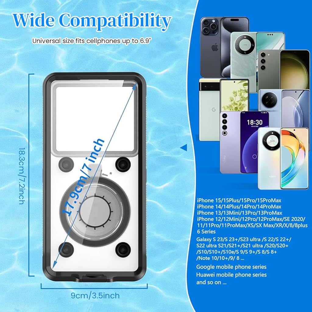 ZORBES Phone Case IP68 Self-Check Waterproof Phone Case with Clear Camera Window & Touch Screen Support Underwater Photography Universal Snorkeling Phone Cover Case for 4-7 Inches Phone