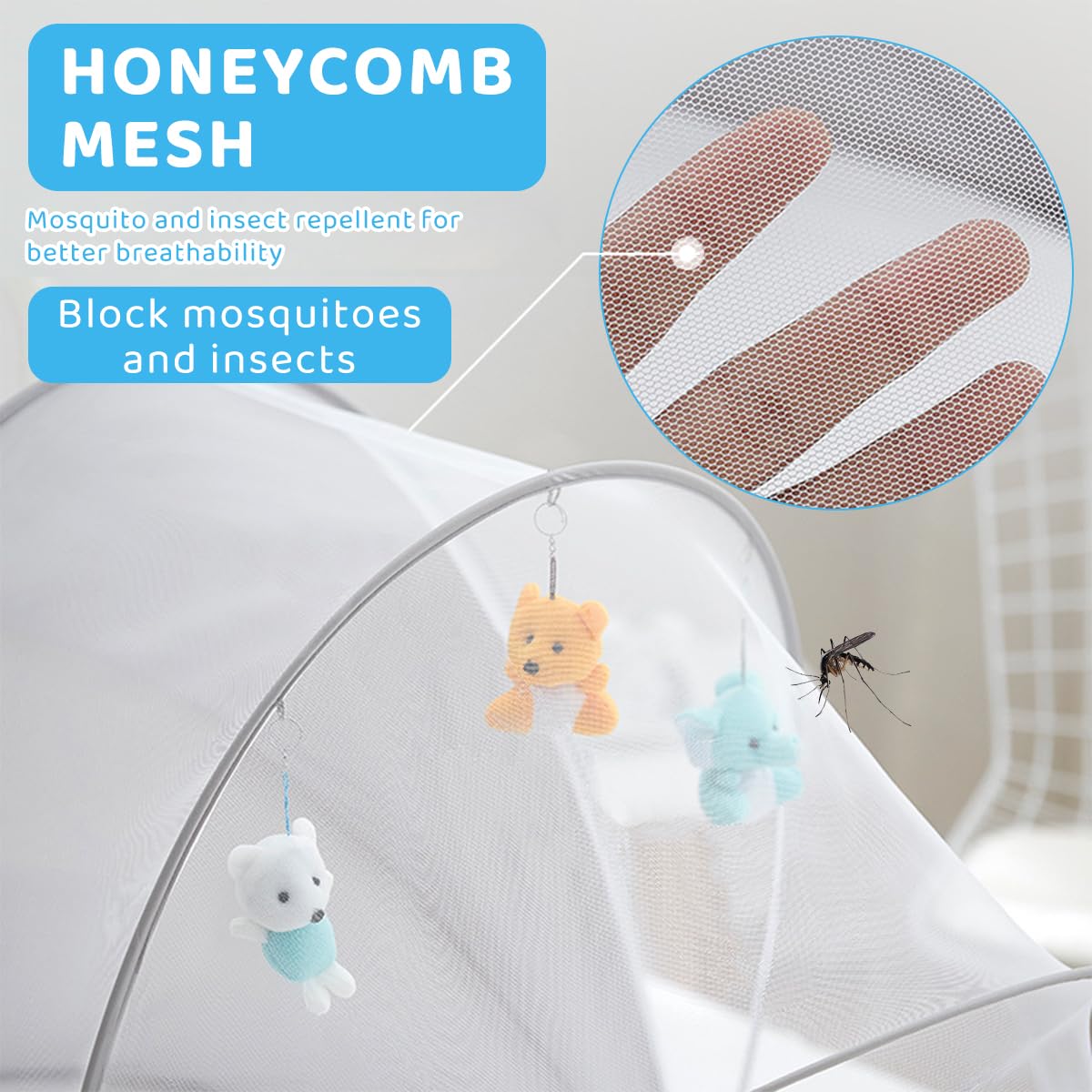 SNOWIE SOFT Mosquito Net for Baby, Foldable Baby Mosquito Net, Breathable and Transparent Mosquito Nets Canopy, Fits Most Cribs and Beds, Baby Mosquito Net for 0-5 Year Baby Newborn Baby Essentials