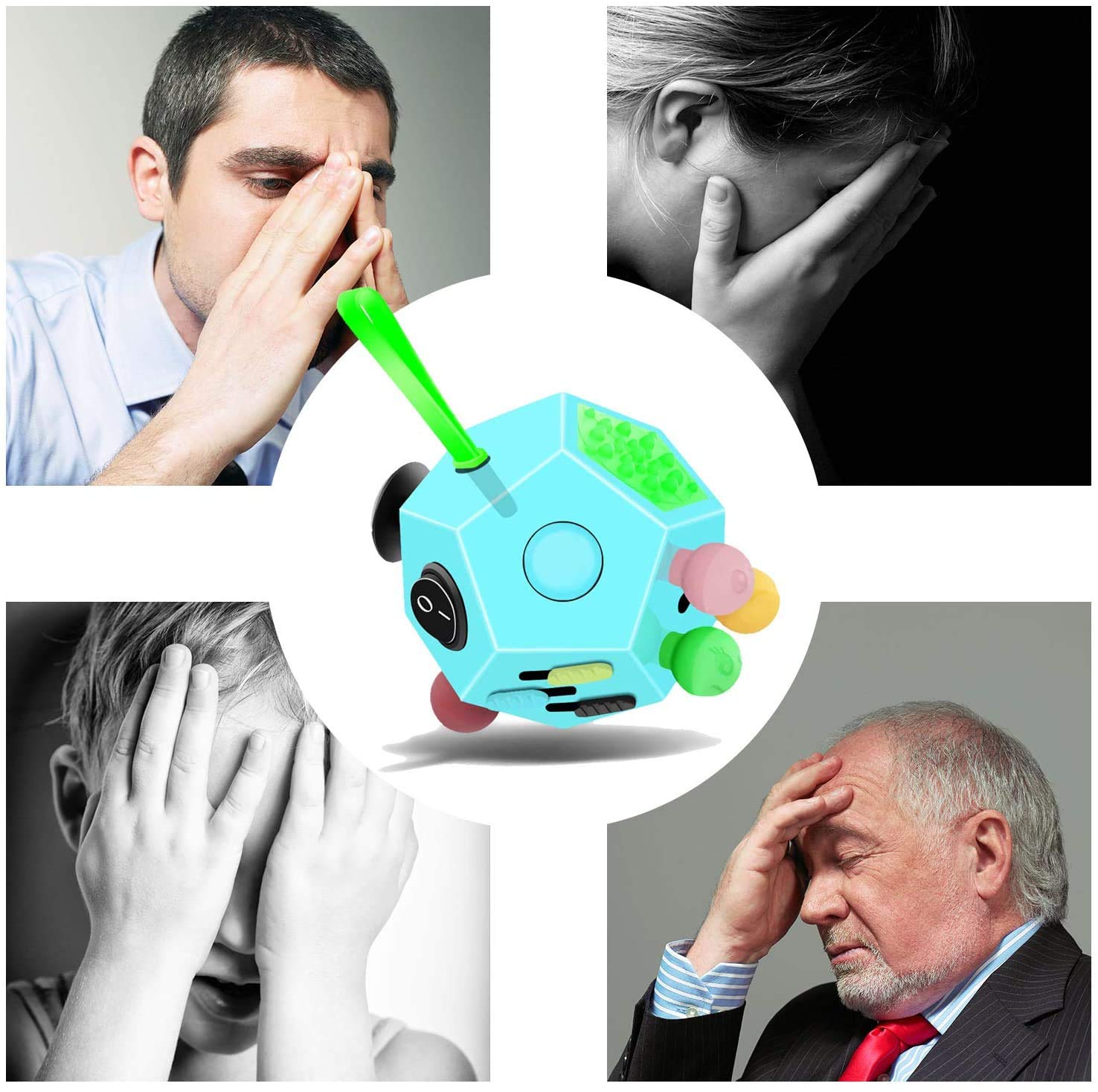 PATPAT 12 Sided Fidget Cube, Dodecagon Fidget Toys for Children and Adults,Fidget Toy Stress and Anxiety Relief Depression Anti for All Ages with ADHD ADD OCD Autism (Blue)