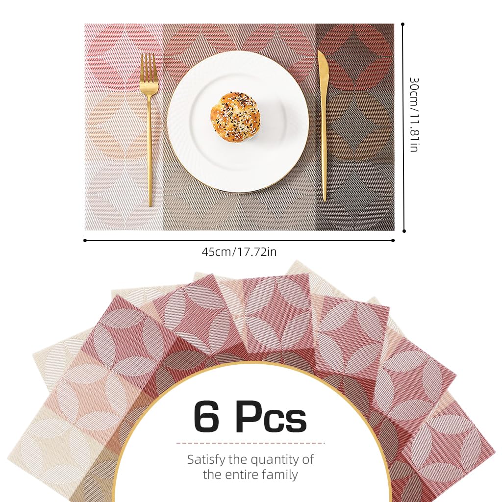 HASTHIP 6Pcs Dining Table Placemats PVC Insulation Dining Placemats Creative Weaving Embossing Waterproof Dining Placemats, 17.7x11.8cm