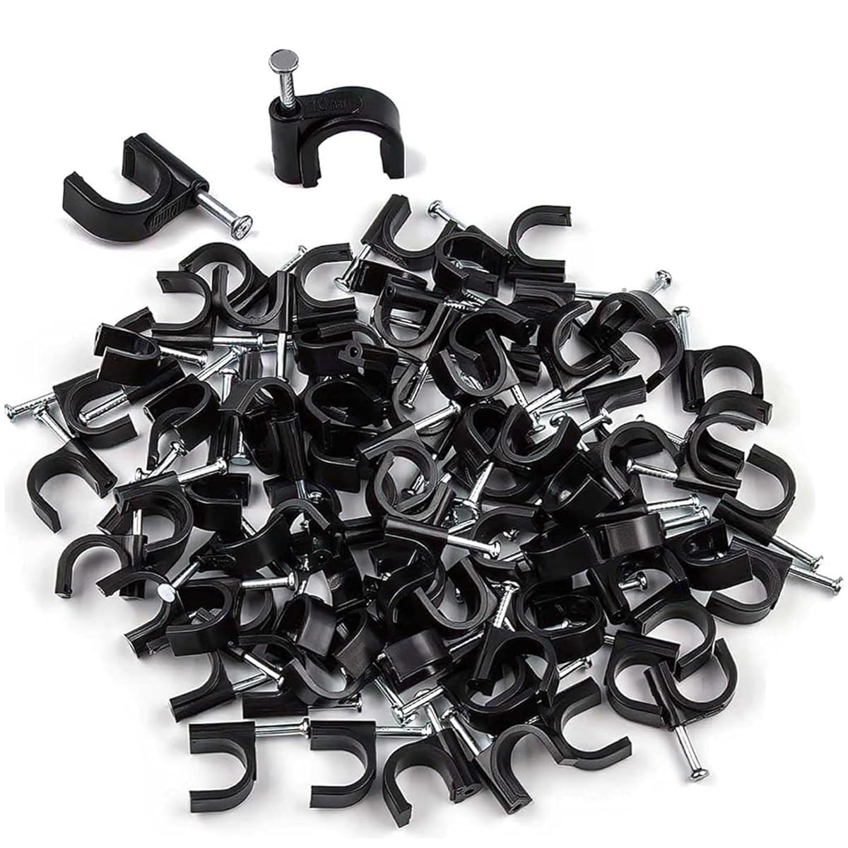 Supvox 200Pcs Cable Clips 4/6/8/10mm Cable Clips Cable Clamp Wire Clips Cord Organizer, Round Wire Clamps RG6 RG59 CAT6 RJ45 Ethernet Cable Clips for Hanging Cables Fitting on Wall (Black)