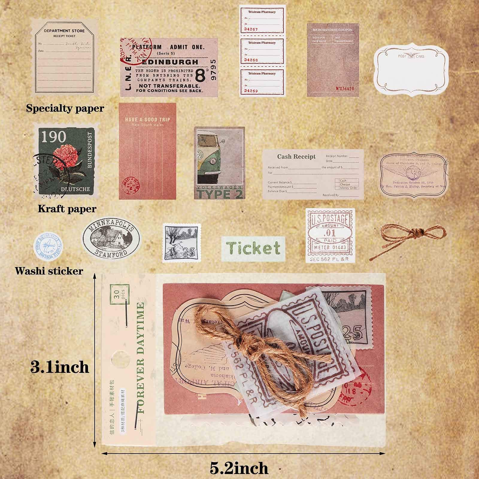 HASTHIP 120 Piece Vintage Scrapbook Stamp Stickers Aged Antique Stickers Parchment Old Retro Paper Stickers for Personal Retro Crafts, Journaling Projects and Paper Collection Supplies