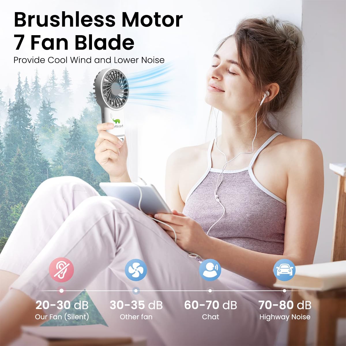 HASTHIP USB Rechargeable Handheld Mini Fan, 3 Speed Settings, Long Battery Life, Folding Tail Hook, Quiet Pocket Fan for Travel, Outdoor, Office, Home, Summer Heat Relief (White)