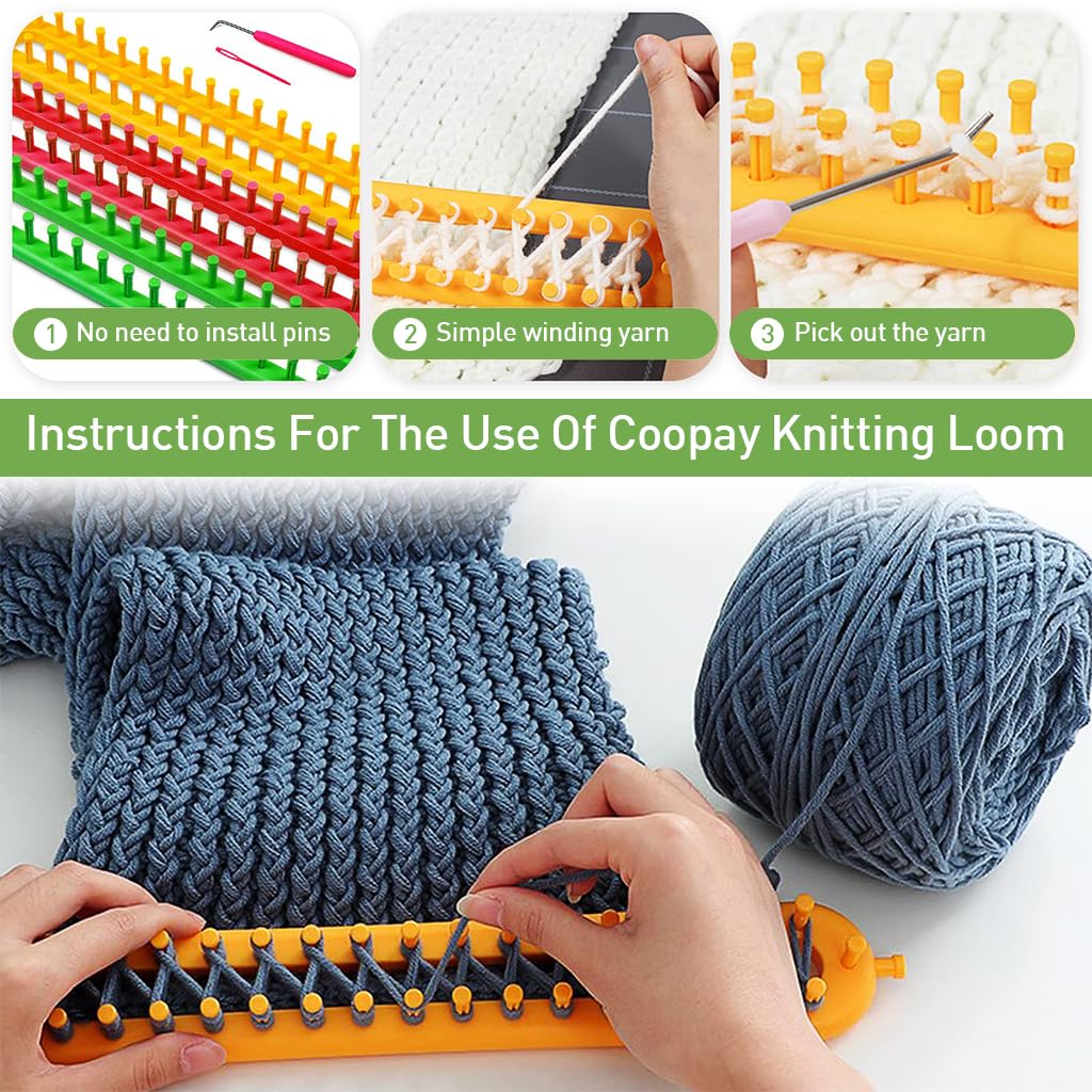 PATPAT Color Knitting Looms 4 Sizes Long Knitting Looms with Sewing Needles & Loom Needles Beginners DIY Knitting Loom Starter Kit for Making Scarf, Blanket