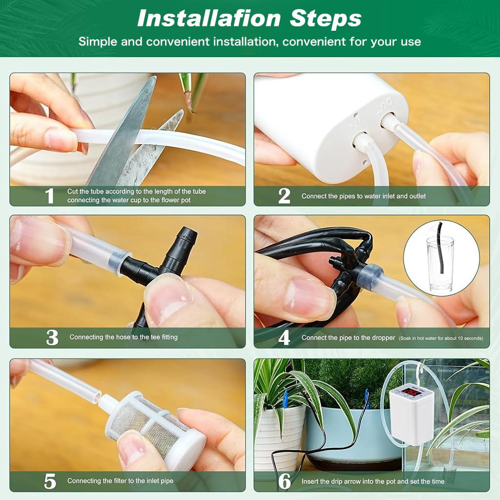 HASTHIP® Auto Drip Irrigation System with Digital Programmable Water Timer Self Watering for Indoor Houseplants Rechargeable Automatic Plant Waterer for Potted 2 PCS