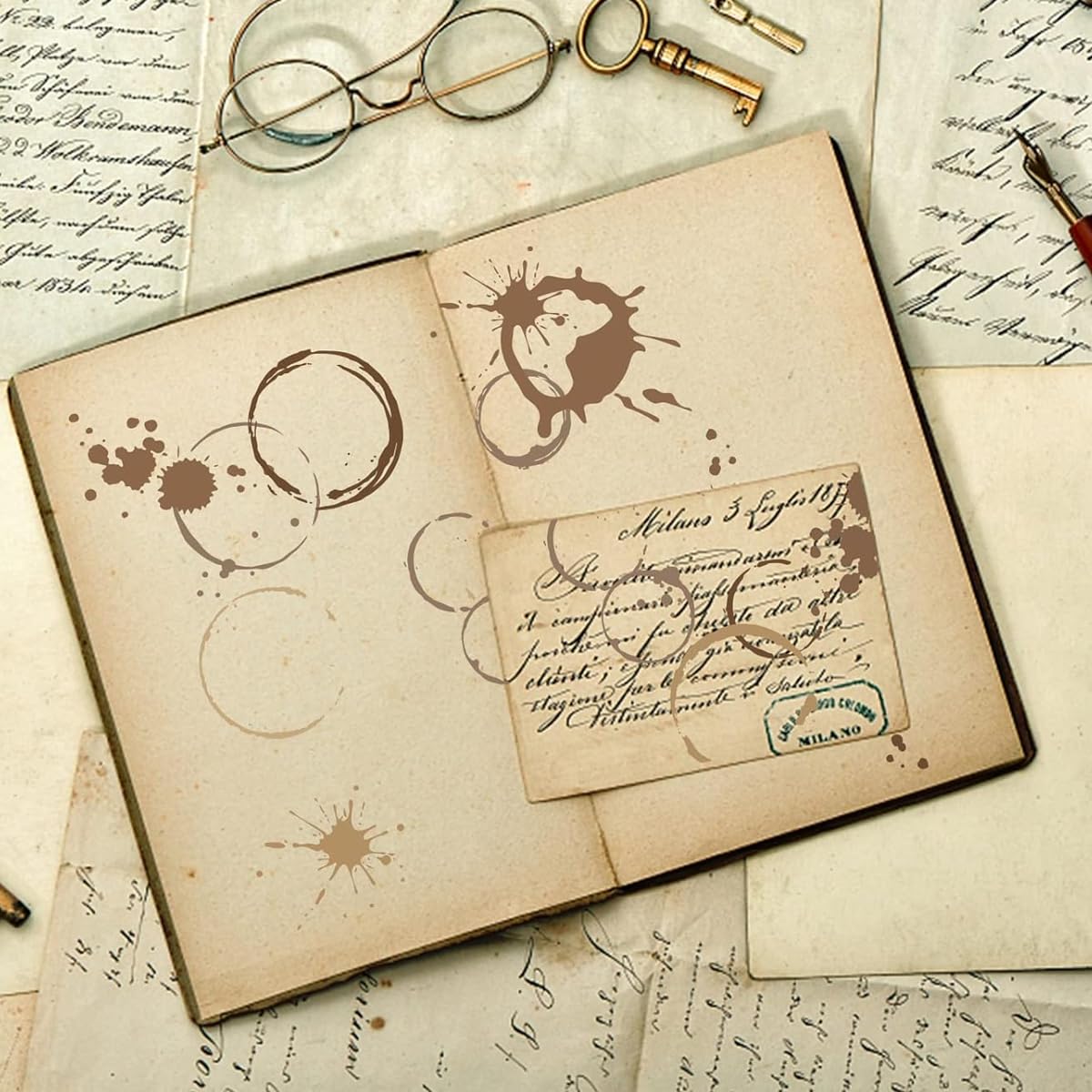 Climberty DIY Scrapbooking Rubber Stamp, Tea Stains Clear Stamp Coffee Stains Background Transparent Silicone Stamp Spill and Splatter Rubber Stamp for Scrapbook Journal Card Making, 4.3 x 6.3 Inch