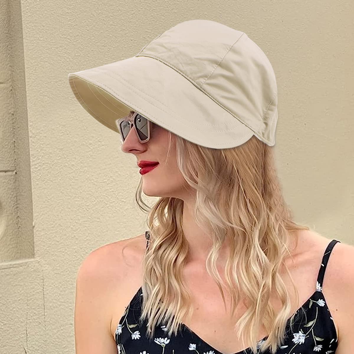 PALAY Sun Hat for Women, Fashion Wide Brim UV Protection Bucket Hat with Drawstring Closure, Lightweight Quick Dry Cap (Beige)