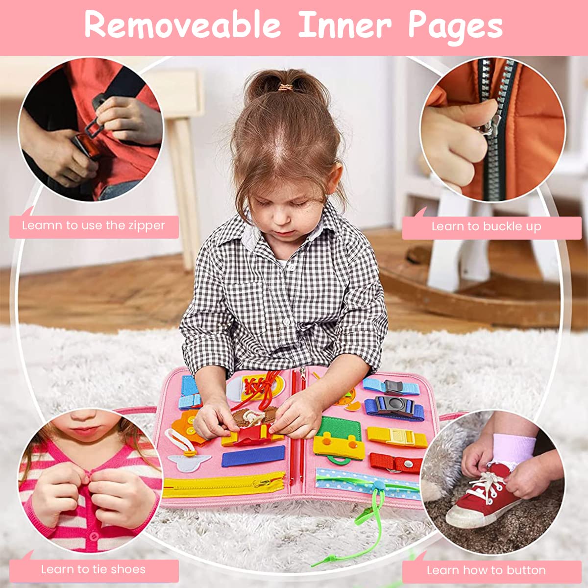 PATPAT Busy Board For Toddlers 1-3|Upgrade Montessori Toys For Toddlers Develop Basic Skillsfor All In 1 Educational Toys For 1 to 4 Year Kids|Activity Toy|Travel Learning Toys Gifts For Kids|Pink