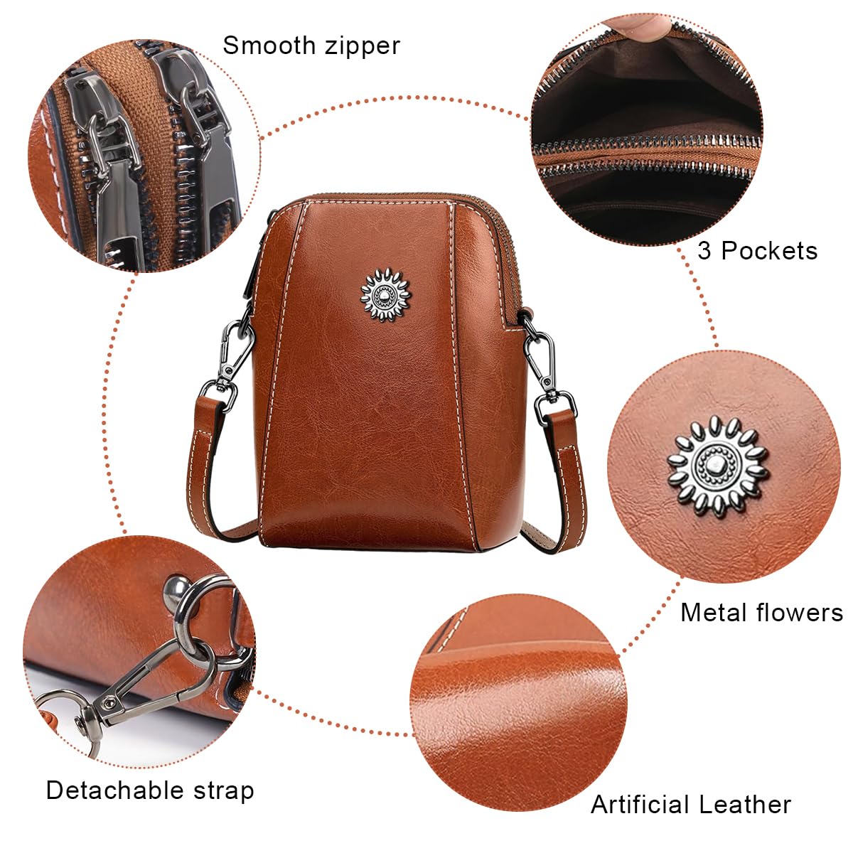 PALAY Small Women Crossbody Phone Bag Vintage Brown PU Leather Shoulder Bag Fashion Women Small Sling Bag Phone Pouch Purse Bag