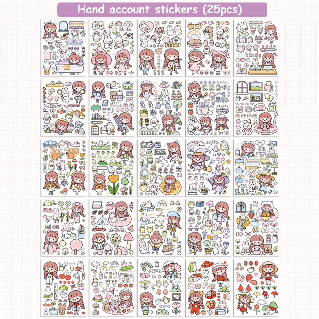 HASTHIP Cartoon Scrapbook Kit Gift Set Cute Theme Notebook Washi Tape Stickers Set Aesthetic Decorative Sticker Set for Bullet Journal, Scrapbook,Junk Journal, Paper