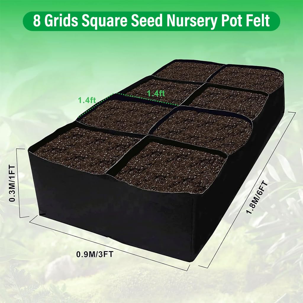HASTHIP 8 Grids Seeding Tray for for Growing Vegetables Potatoes Flowers, Reusable Breathable Fabric Germination Plant Tray, Planter Raised Bed