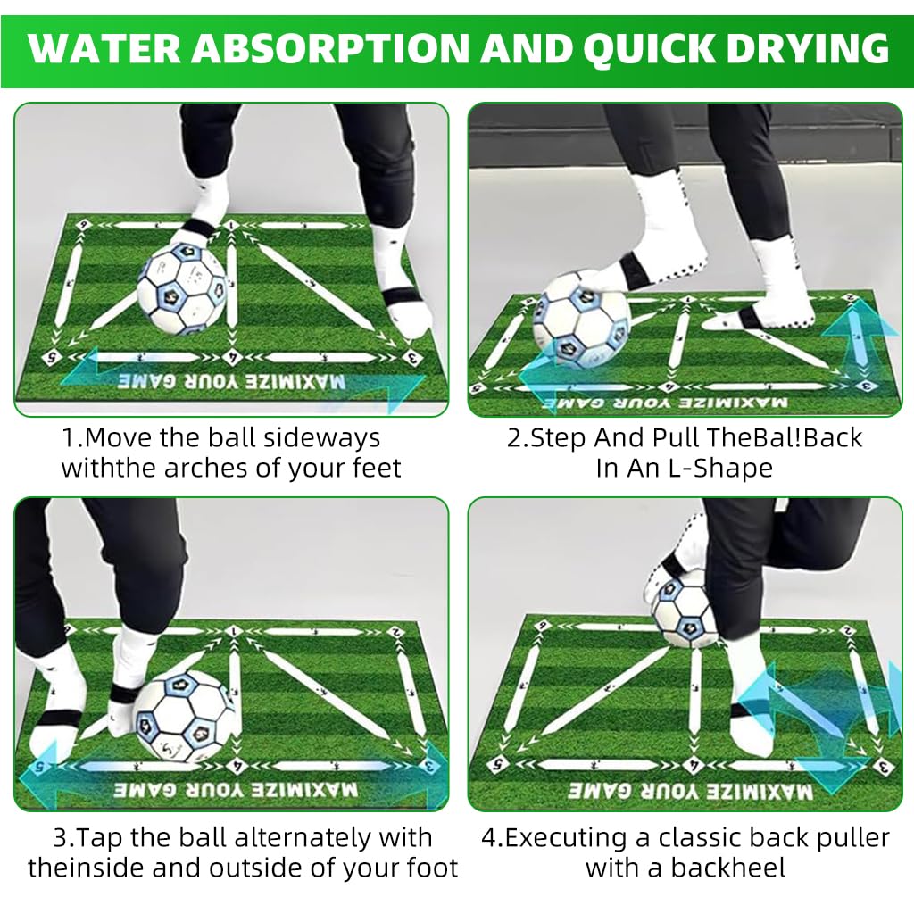 Proberos Football Training Mat for Beginners Teens 23.6x35.4inches Footstep Training Mat with Guide Lines Noise Reduction Solo-Training Soccer Training Mat for Dribbling, Step Over Training