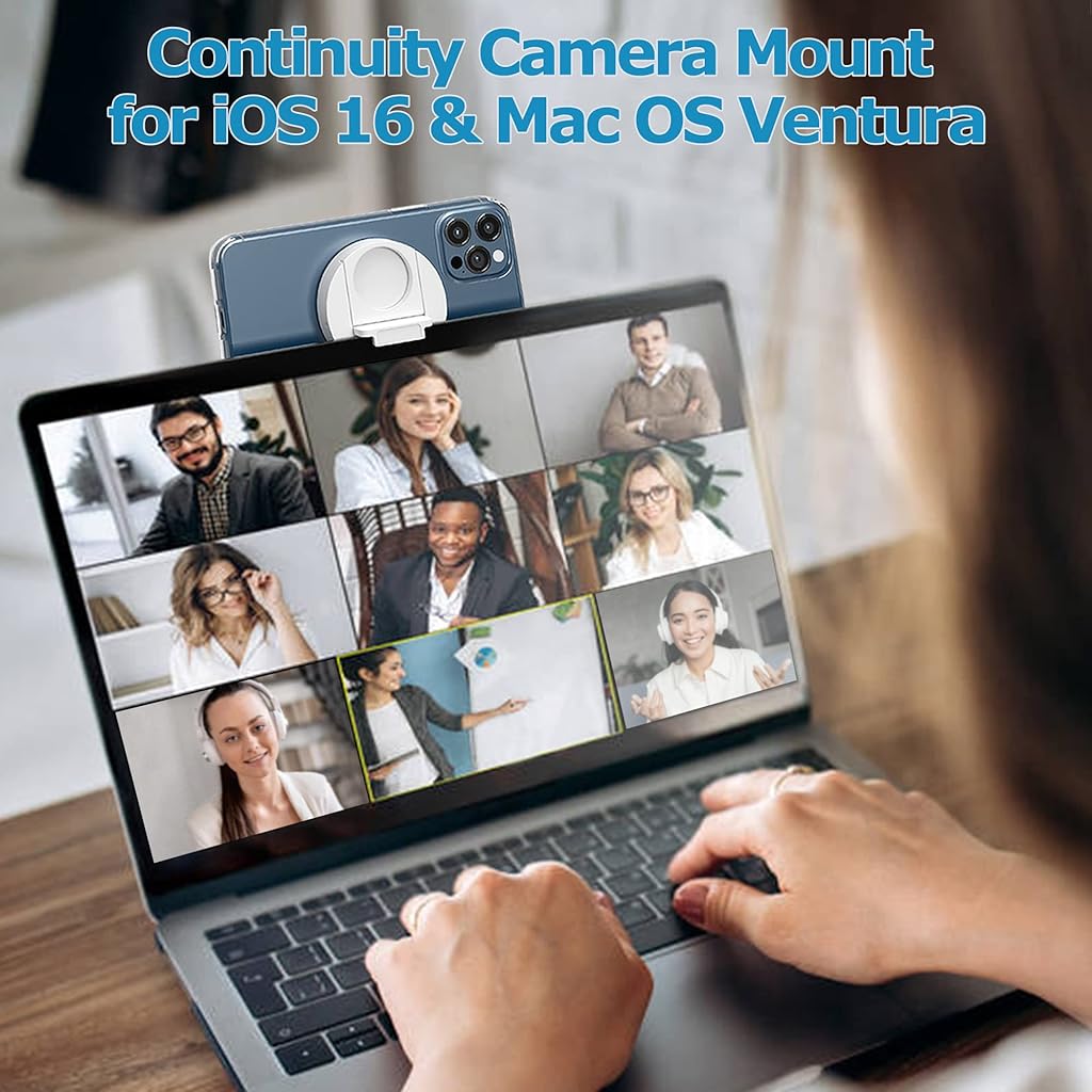 ZORBES Continuity Camera Mount for MacBook Magnetic Laptop Phone Holder for MacBook Laptops/iPhone 12, 13, 14 & 15 Series, Compatible with Magsafe, iPhone Webcam Mount for iOS 16 & macOS Ventura