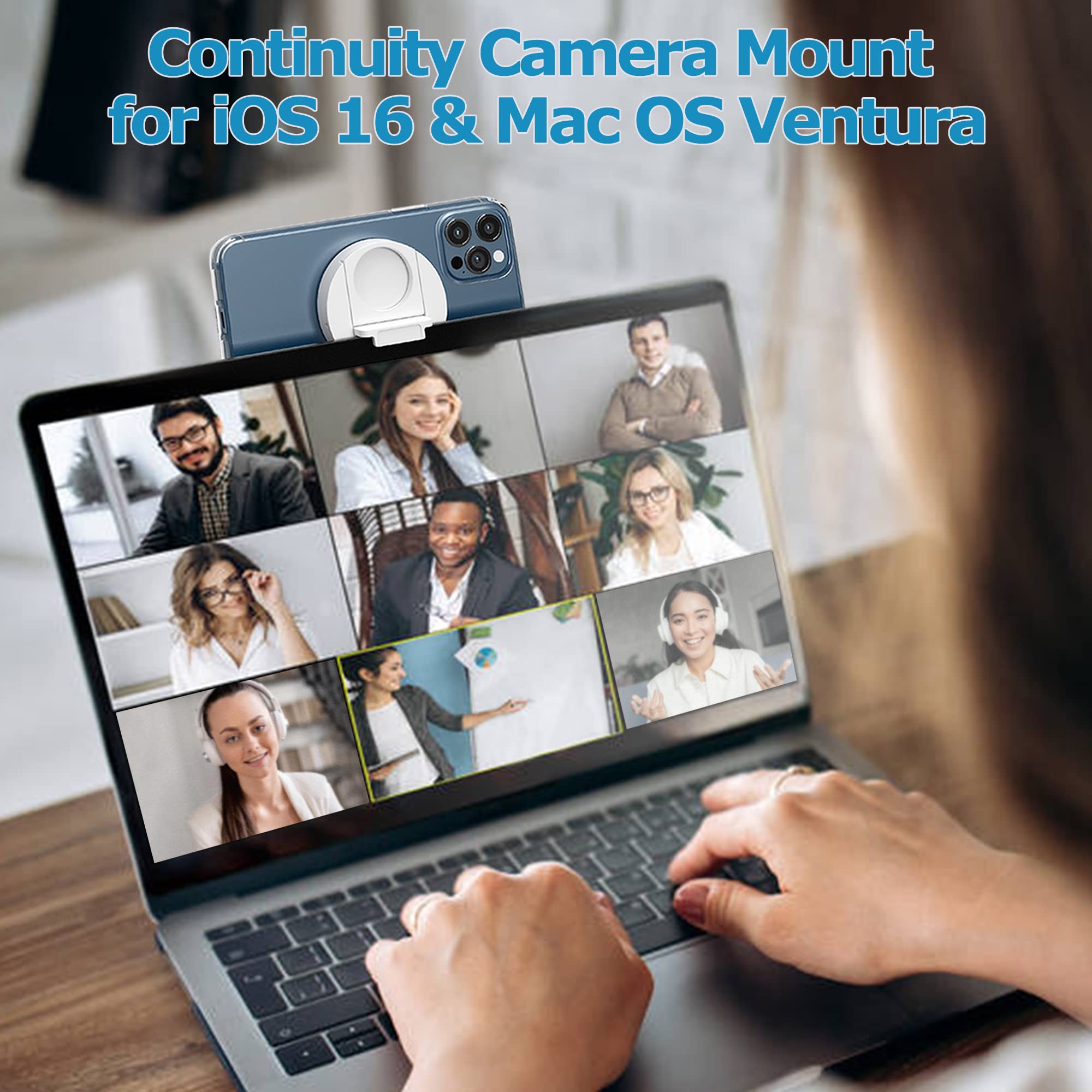 ZORBES Continuity Camera Mount for MacBook Magnetic Laptop Phone Holder for MacBook Laptops/iPhone 12, 13, 14 15 Series, Compatible with Magsafe, iPhone Webcam Mount for iOS 16 & macOS Ventura