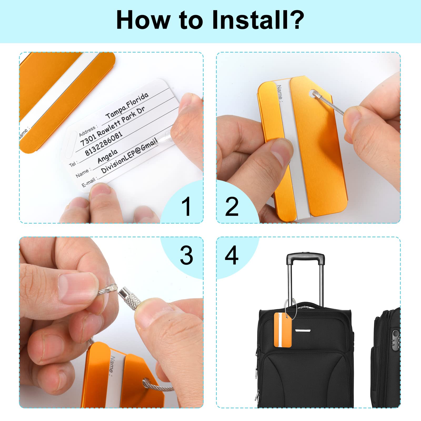 PALAY 6 Pcs Luggage Tags Aluminium Alloy Suitcase Tags Luggage Labels for Suitcases with Steel Loop 6 Colors Travel Tags for Baggage Identity ID Labels