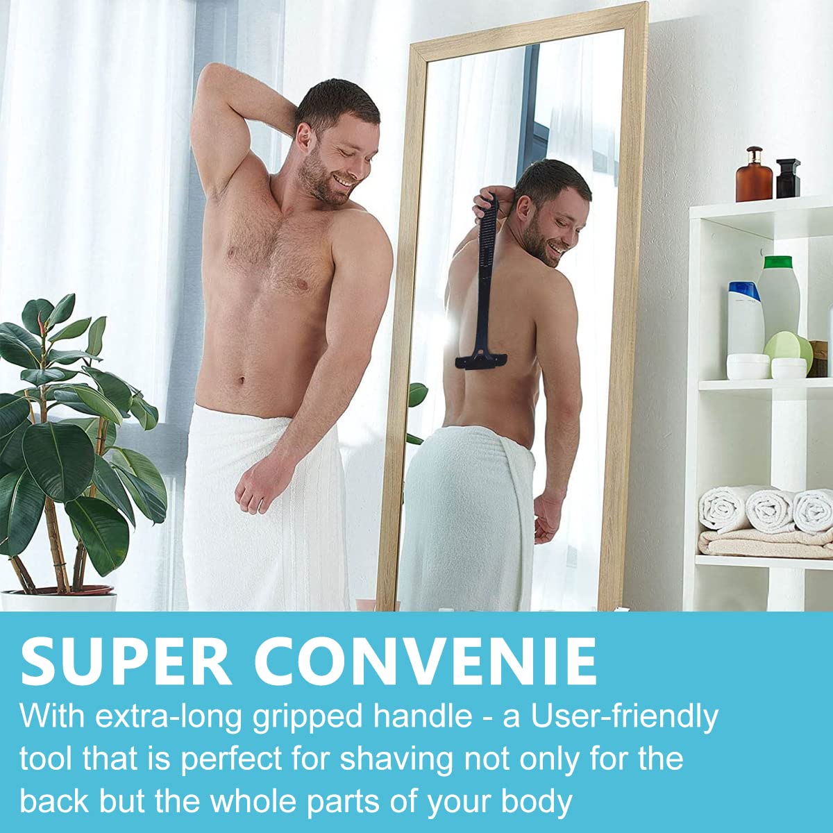 MAYCREATE Back Shaver for Men, Back Hair Removal and Body Shaver with Foldable Long Handle, Replaceable Ultra Wide Blades, DIY Shave Wet or Dry