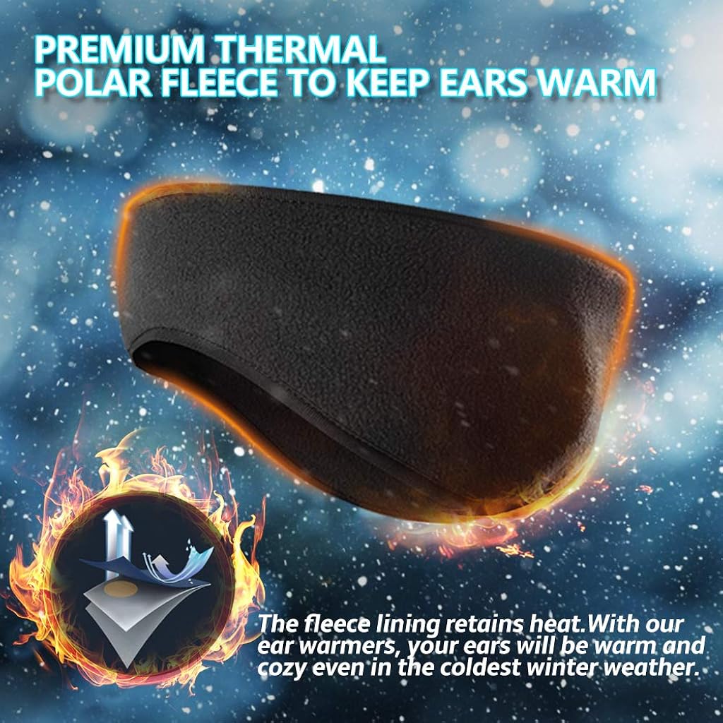 Proberos® Headbands for Men Winter Ear Warmer Fleece Thermal Muff With Button for Running Cycling Skiing 2PCS
