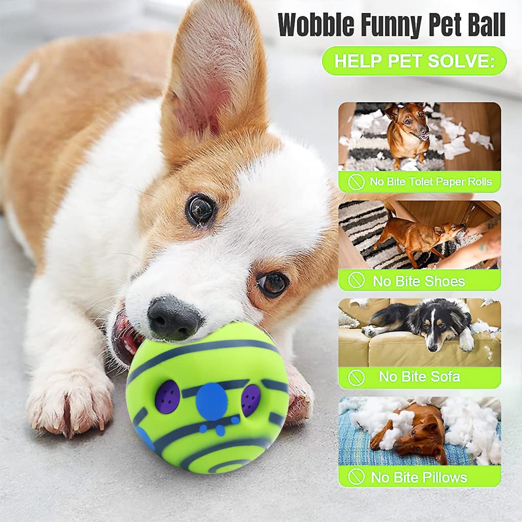 Qpets Dog Toy Balls, 5.5 Inch Dog Chasing Chew Ball Interactive Pet Toy Ball Fun Bouncing Giggle Ball, PVC Dog Molar Chew Ball Funny Pet Ball Chewing Toy Ball Toy for Medium Large Dogs