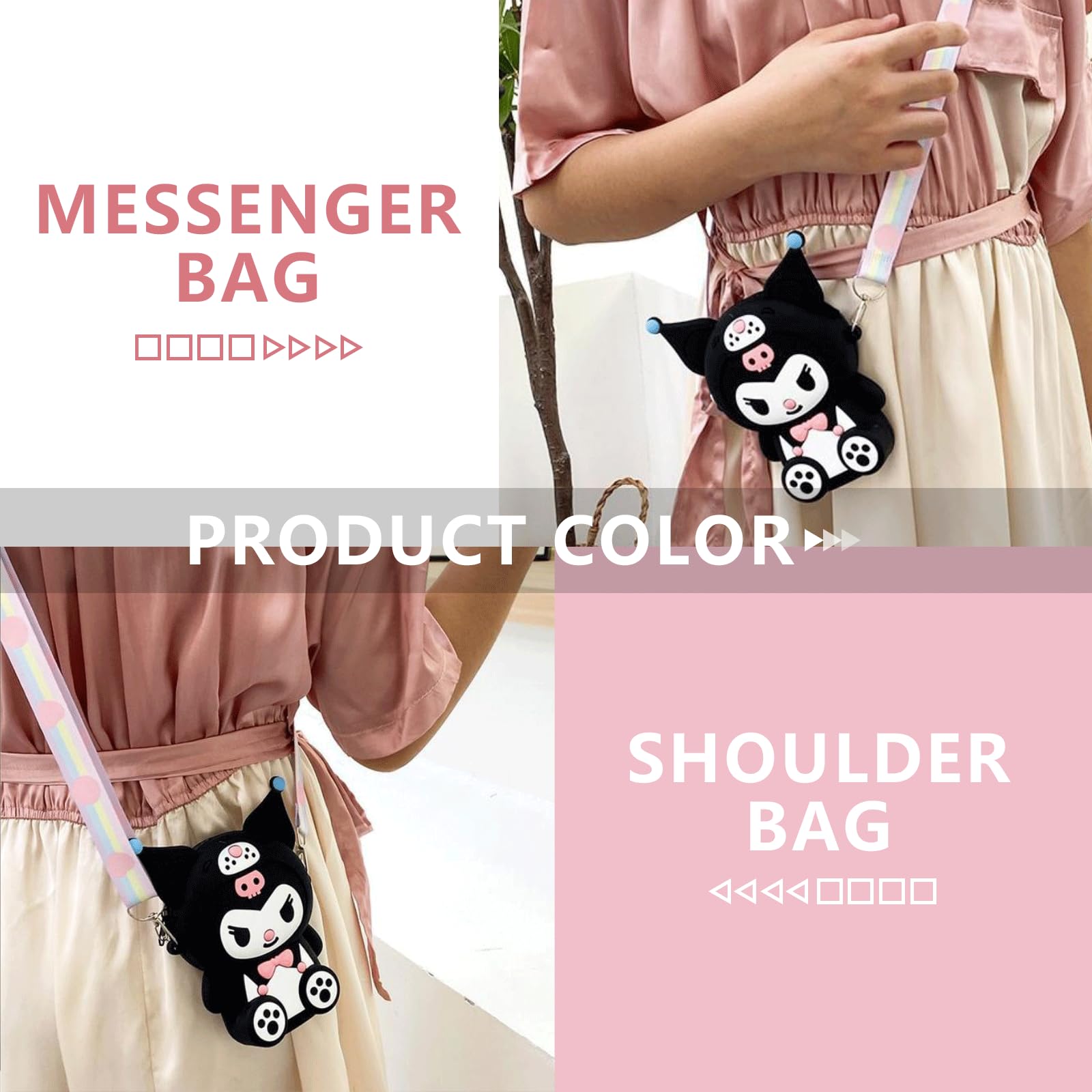 PALAY Kuromi Purse for Girls, Kawaii Small Bag for Girls Silicone Girls Purse Mini Bag Cartoon Cute Bags for Girls Daily Casual Coin Purse Phone Pouch Fashion Sling Bag for Girls 4.33*5.9*1.57 Inch