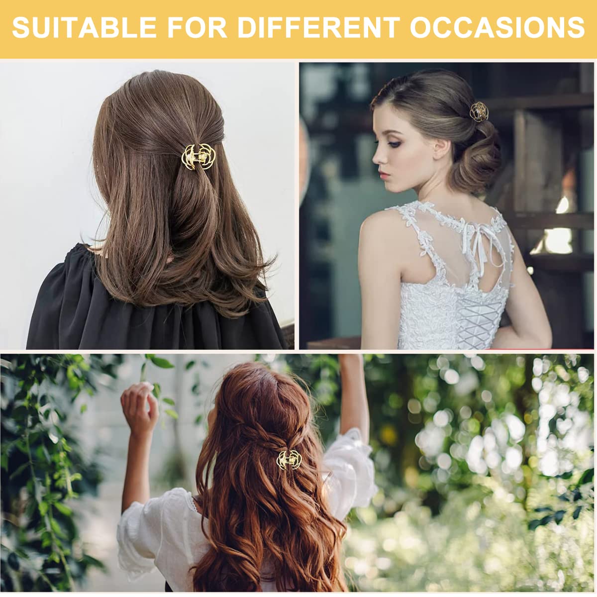 PALAY 4 Pcs Small Hair Clips for Women Stylish Latest Rose Flower Metal Hair Claw Clips, 1.4 Inch Cute Pearl Gold Silver Jaw Clamp, Nonslip Fancy Horsetail Clip Hair Accessories Girls Gift