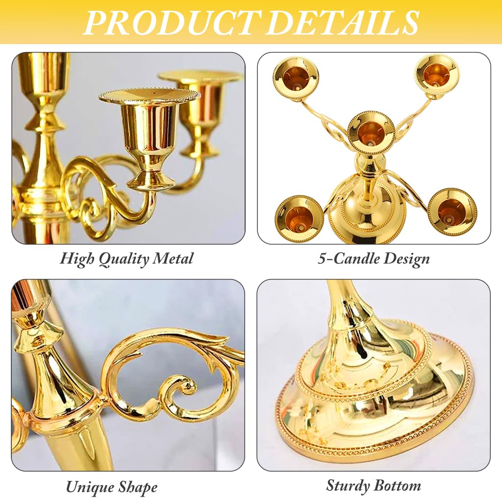 HASTHIP Luxury Candelabrum Golden Metal Candle Holder Multi-Candle Holder Dinning Table Decorative Tea Candle Holder for Wedding, Home Decor, Festival, Banquet