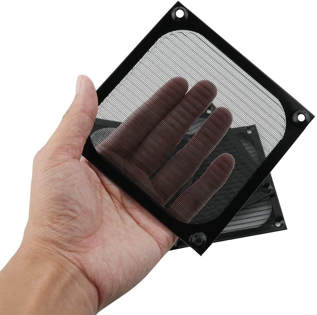 HASTHIP® 2 Pcs 120mm Aluminum Alloy & Stainless Mesh Fan Filter Dust Guard, Black, Anti-Rust, Easy to Clean, Wave-Folded Design, High Airflow, Noise Reduction for PC Case & Speaker Grille