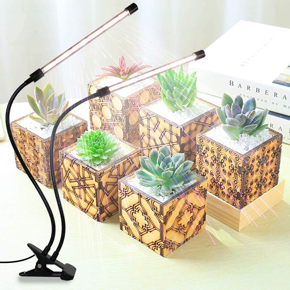 HASTHIP 40W Led Grow Light for Indoor Plant with 5 Gear Adjustable,USB Rechargable Remote Control Plant Grow Lights,Led Grow Light Bulb Can 360° Adjustment for Living Office(Two Head)