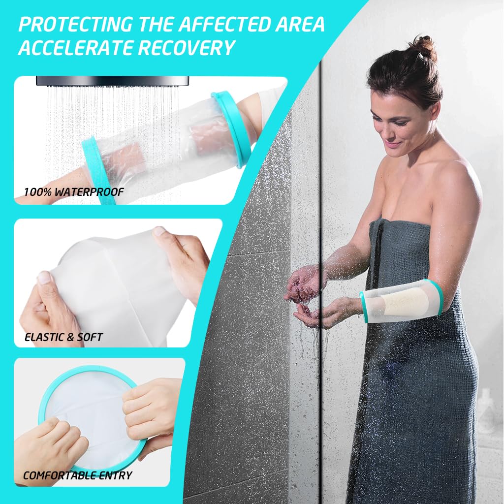 HANNEA Waterproof Arm Cover Shower Cover for Elbow 11 inches Transparent Waterproof Cover Sleeve for Wounds Reusable Arm Cover for Shower