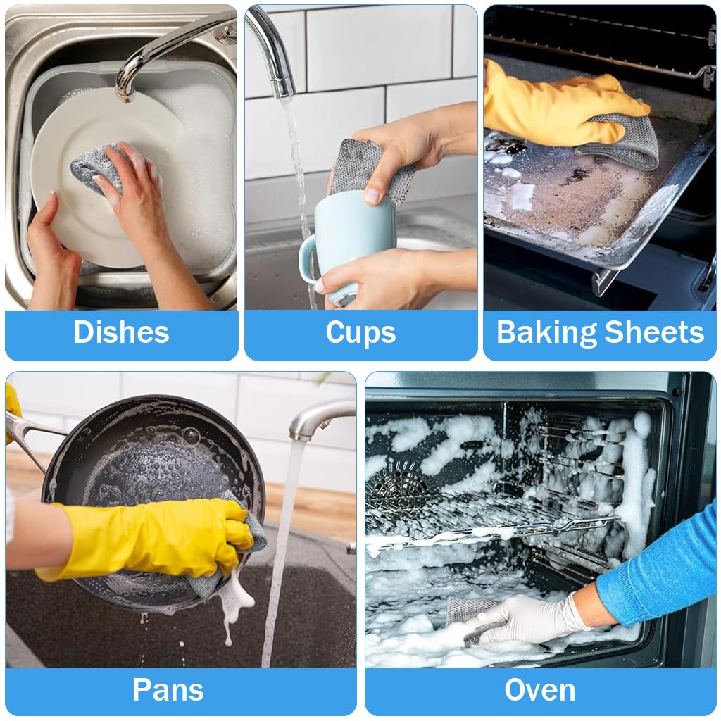 HASTHIP 5Pcs Double Layer non scratch wire dish cloth Multipurpose Wire Dish Cloth for Kitchen Scrubbing and Cleaning Dishes, Pots, Sinks, Reusable Non Scratch Wire Dishwashing Rags for Wet and Dry