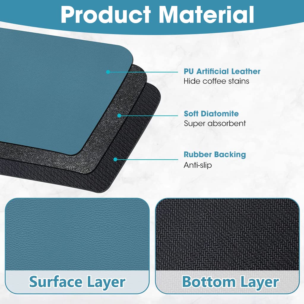 HASTHIP Dish Mat Drying Kitchen Mat, Diatomaceous Stone Absorbent Dish Drying Mats For Kitchen Counter And Coffee Maker, Kitchen Rubber Dish Drying Mat, Blue