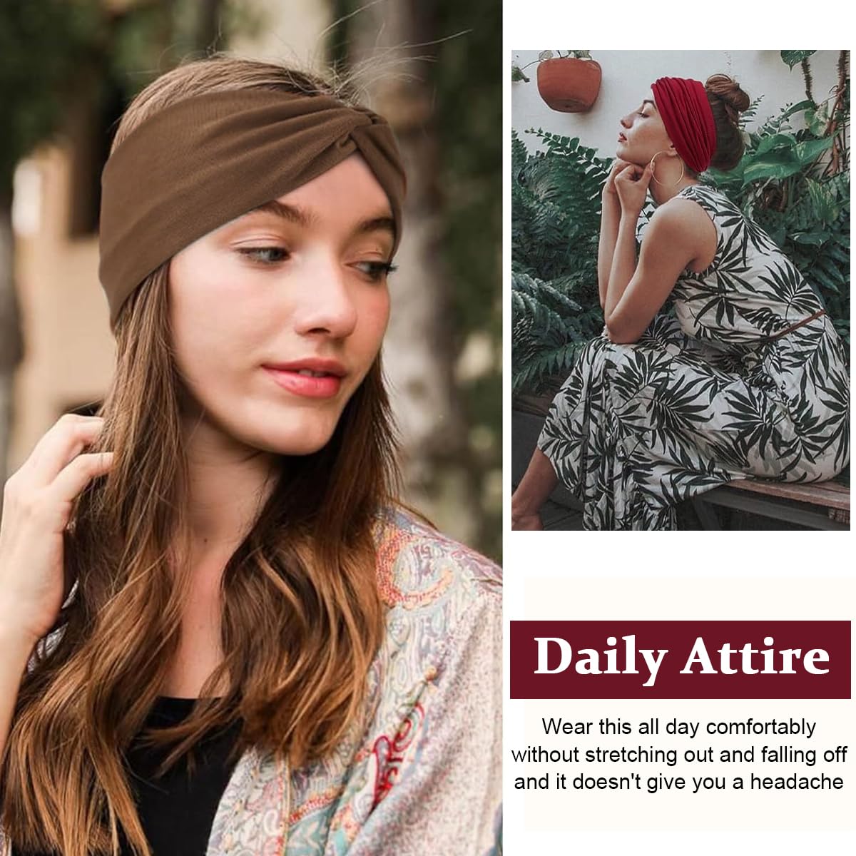 MAYCREATE 3pcs Wide Headband for Women Girls, Stretchy Hairband Hair Bands Twisted Knots Hair Wrap, Soft Dacron Turban Head Bands for Face Clean, Makeup, Yoga, Workout
