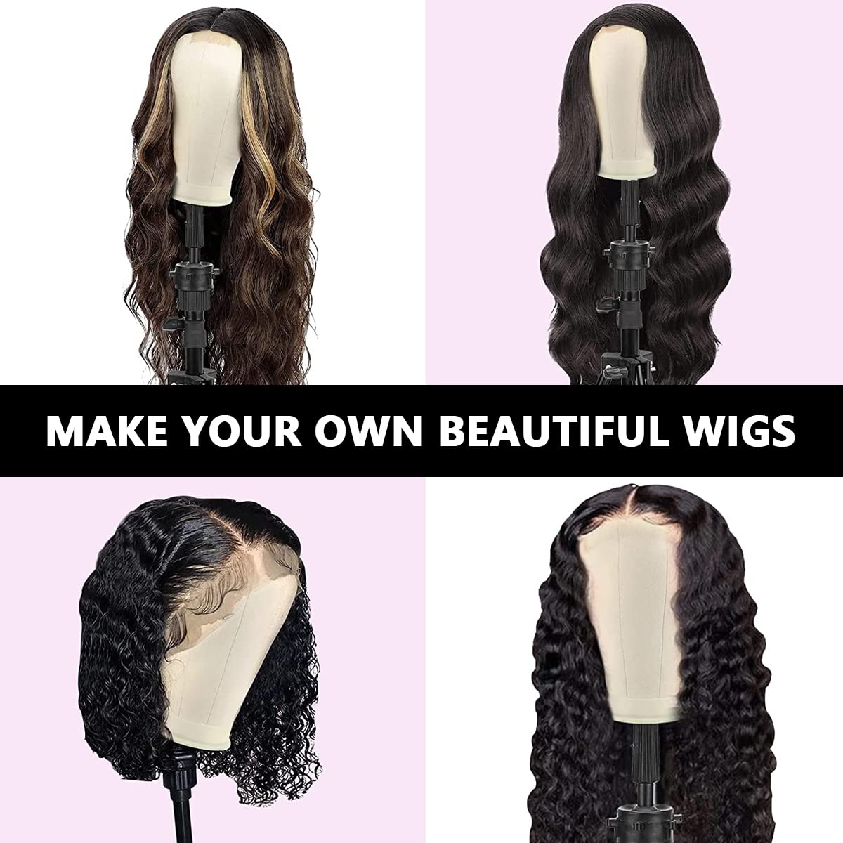 MAYCREATE Mannequin Head Stand, Retractable Mannequin Head Holder Tripod Stand Adjustable Wig Display Stand for Long Hair Wig, Short Hair Wig, Hair Wig Stand Tripod for Hairdressing Training