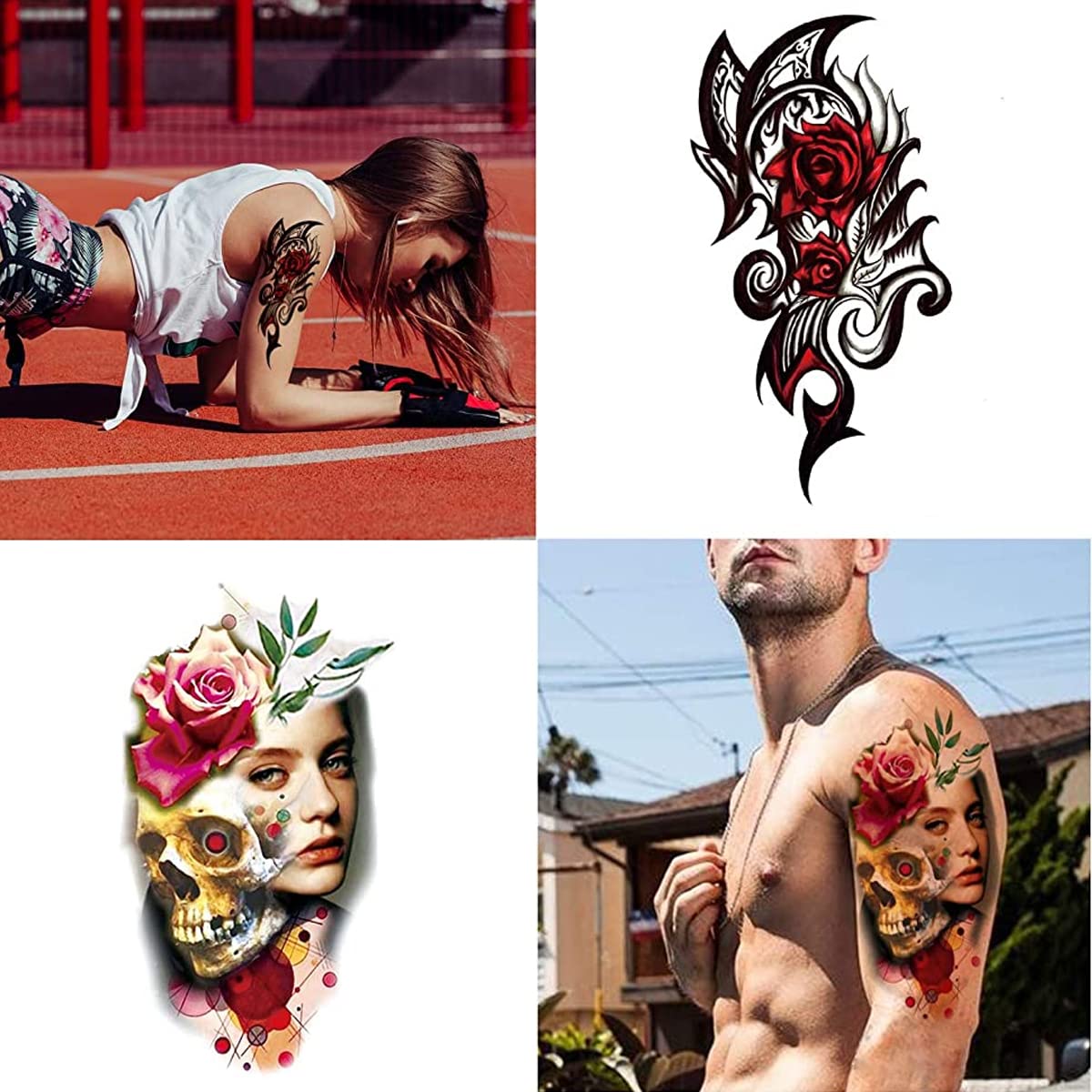 HASTHIP 42 Sheets Waterproof Skull Variety Eagle Temporary, Assorted Tattos Sticker for Men & Women Body Art