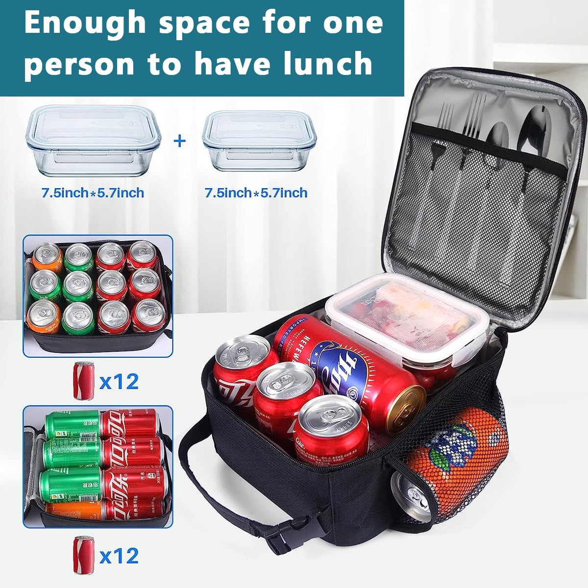 HASTHIP Lunch Box Insulated Soft Bag, Food Safe Durable Lunchbox for Men Women Adults, Small Lunchbox for Work Picnic, Reusable Lunch Bag Portable Lunch Tote, Black