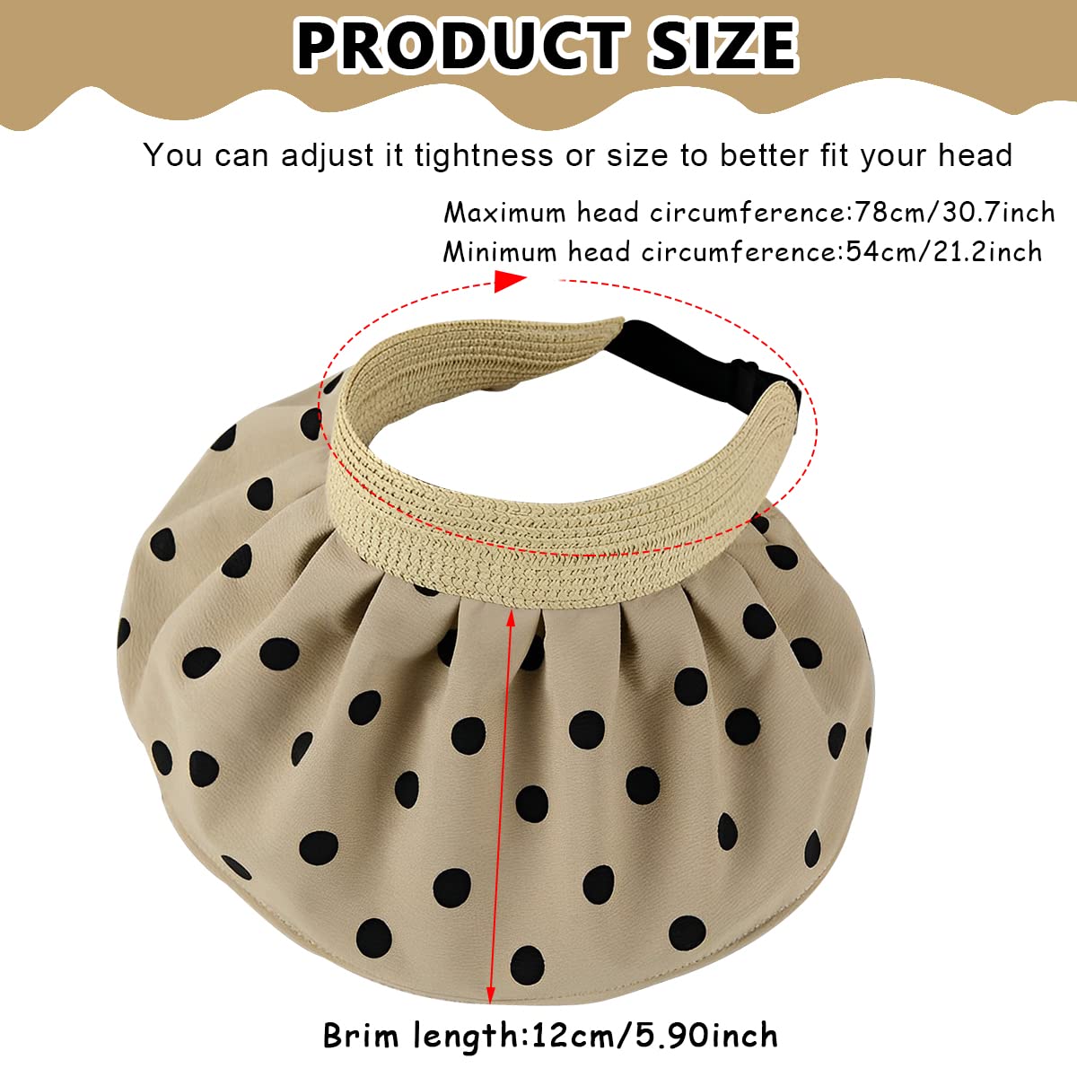 PALAY Sun Hats for Women Stylish Wide Brim Sun Caps for Women Casual Beach Hat Dots Pattern Ponytail Sun Visor Travel Summer Hats - Packable & Foldable Brown