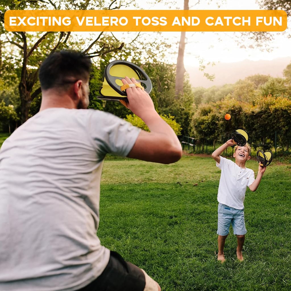 Proberos® Throw and Catch Ball Game Set with 2 Mitts and 4 Balls Kids Adults Fun Ball Catcher Paddles Set Throw and Catch Game Backyard Game Set Family Game Party Game Prop Gift for Kids