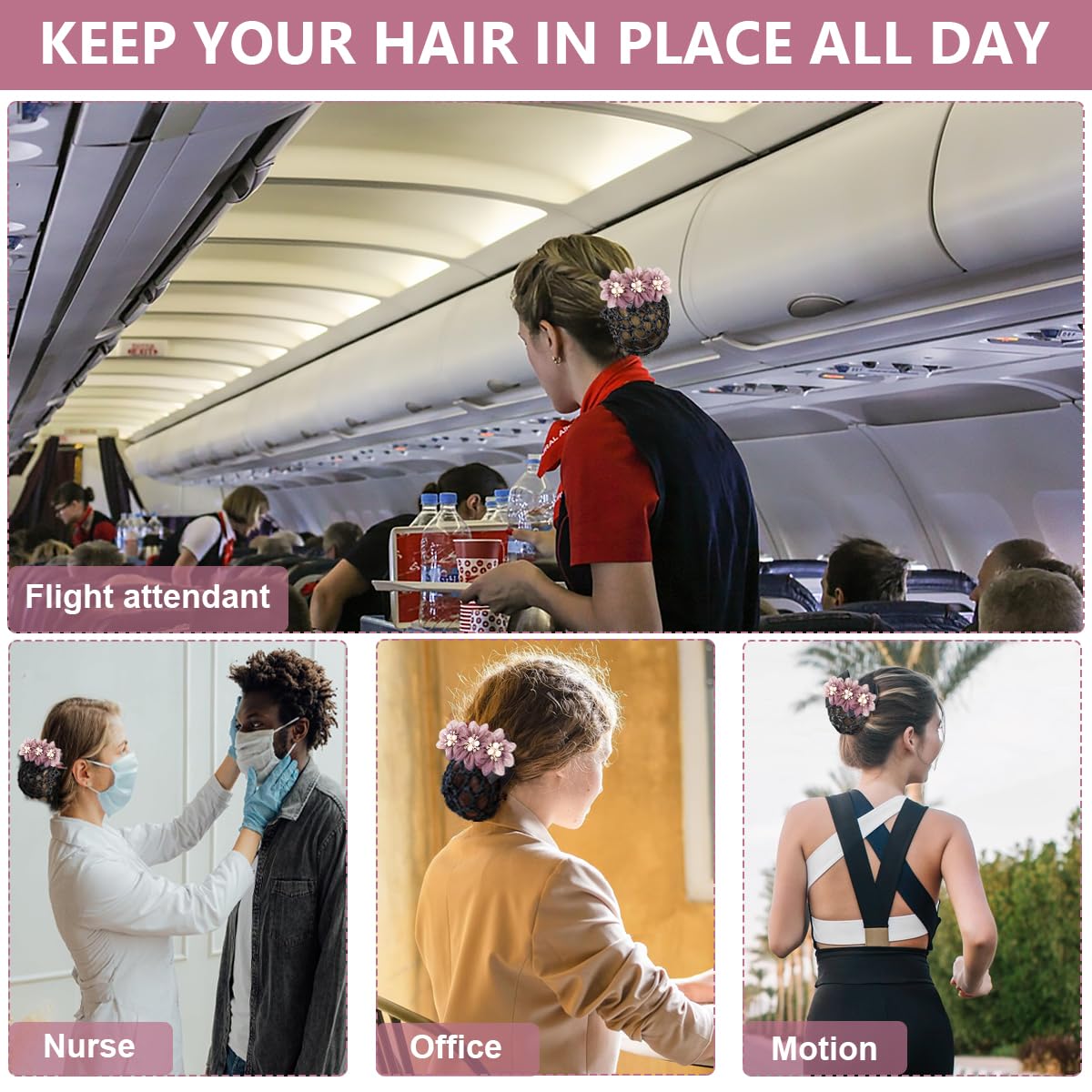 MAYCREATE Hair Bun Accessories for Women, Flower Hair Snood Net, Pearl Mesh Bun Maker for Hair, Stylish Knit Hair Bun Cover Hairnet for Daily, Work, Dancer Gift